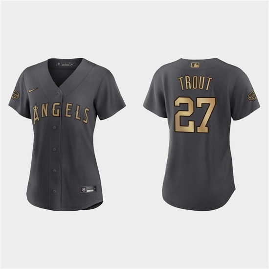 Women Los Angeles Angels #27 Mike Trout 2022 All Star Charcoal Stitched Baseball Jersey