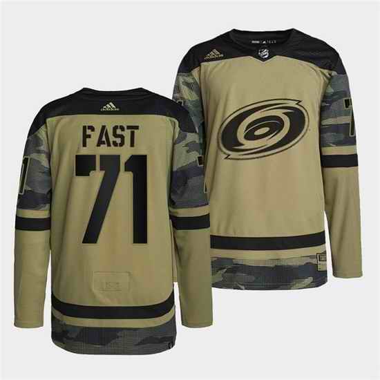 Men Carolina Hurricanes #71 Jesper Fast 2022 Camo Military Appreciation Night Stitched jersey