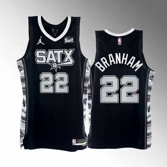 Men San Antonio Spurs #22 Malaki Branham 2022 23 Black Black Stitched Basketball Jersey