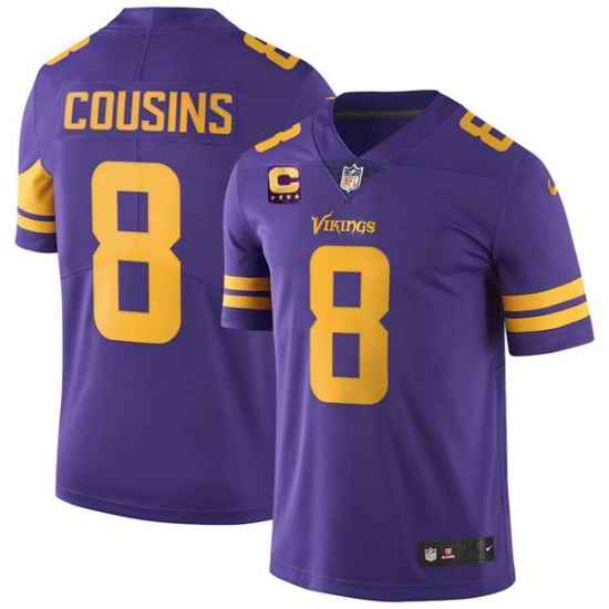 Men Minnesota Vikings 8 Kirk Cousins 2022 Purple With #4 Star C Patch Color Rush Limited Stitched Jersey