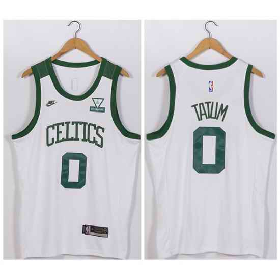 Men Boston Celtics #0 Jayson Tatum White Vistaprint Patch Stitched Jersey