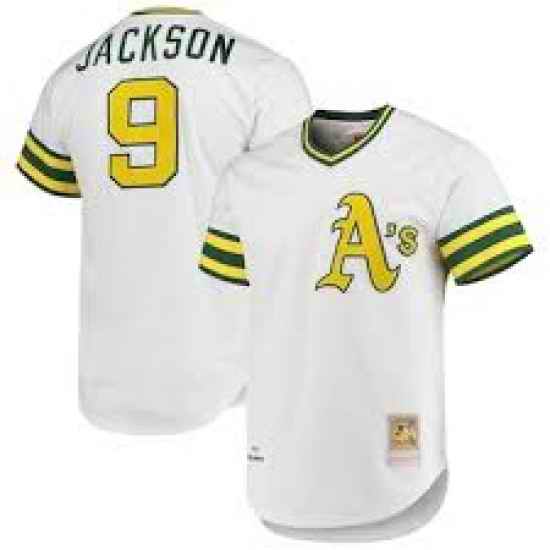 Mens Mitchell and Ness Oakland Athletics #9 Reggie Jackson Authentic White Throwback MLB Jersey