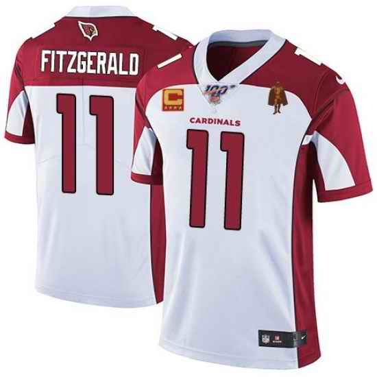 Men Arizona Cardinals #11 Larry Fitzgerald White With C Patch 26 Walter Payton Patch Limited Stitched Jersey