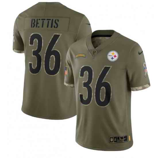 Men Pittsburgh Steelers #36 Jerome Bettis Olive 2022 Salute To Service Limited Stitched Jersey