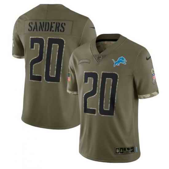 Men Detroit Lions #20 Barry Sanders Olive 2022 Salute To Service Limited Stitched Jersey