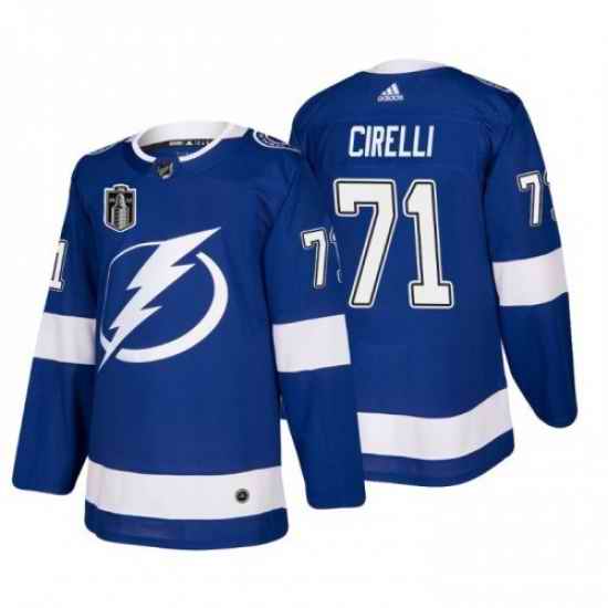 Men Tampa Bay Lightning #71 Anthony Cirelli 2022 Blue Stanley Cup Final Patch Stitched Jersey