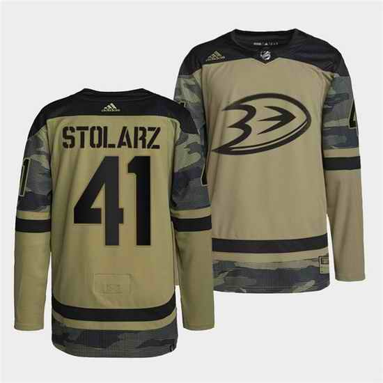 Men Anaheim Ducks #41 Anthony Stolarz 2022 Camo Military Appreciation Night Stitched jersey