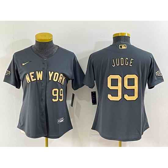 Women New York Yankees #99 Aaron Judge 2022 All Star Charcoal Stitched Baseball Jersey 28Run Small 29