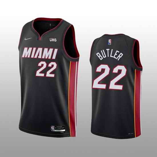 Men Miami Heat #22 Jimmy Butler Black Icon Edition 75th Anniversary Stitched Jersey