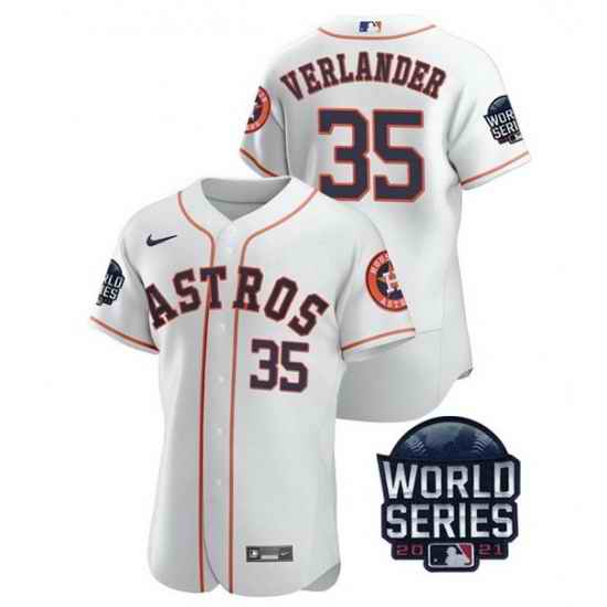 Men Houston Astros #35 Justin Verlander 2021 White World Series Flex Base Stitched Baseball Jersey