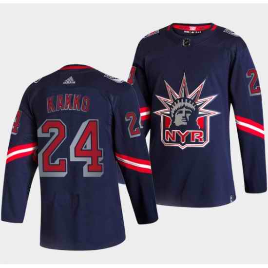 Men New York Rangers #24 Kaapo Kakko 2021 Navy Reverse Retro Stitched Jersey