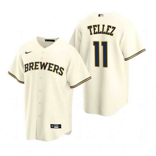 Men Milwaukee Brewers #11 Rowdy Tellez Cream Cool Base Stitched Jerse