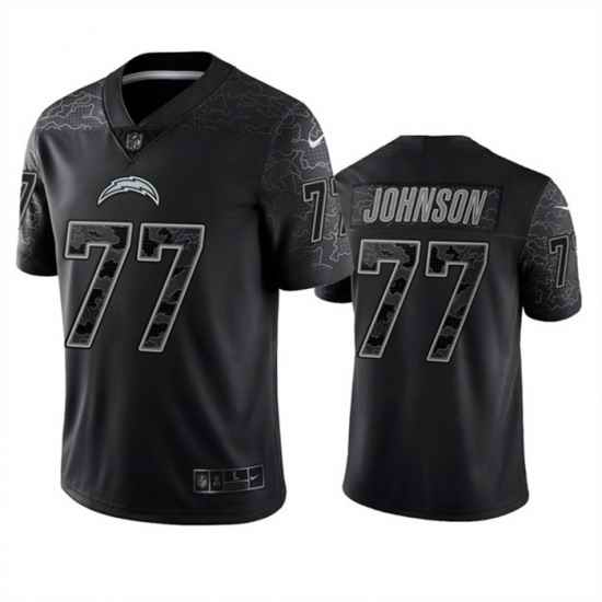 Men Los Angeles Chargers #77 Zion Johnson Black Reflective Limited Stitched Football Jersey