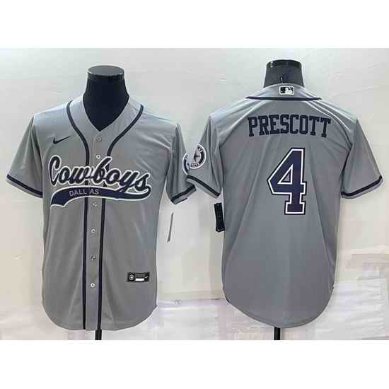Men Dallas Cowboys #4 Dak Prescott Grey Cool Base Stitched Baseball Jersey