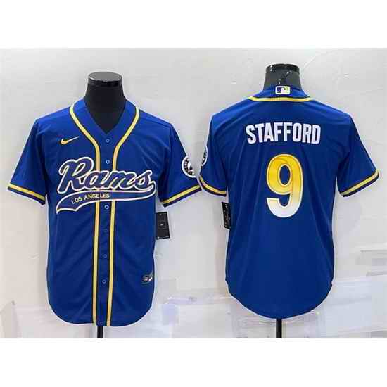 Men Los Angeles Rams #9 Matthew Stafford Royal With Patch Cool Base Stitched Baseb