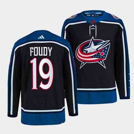 Men Columbus Blue Jackets #19 Liam Foudy Navy 2022 Reverse Retro Stitched Jersey