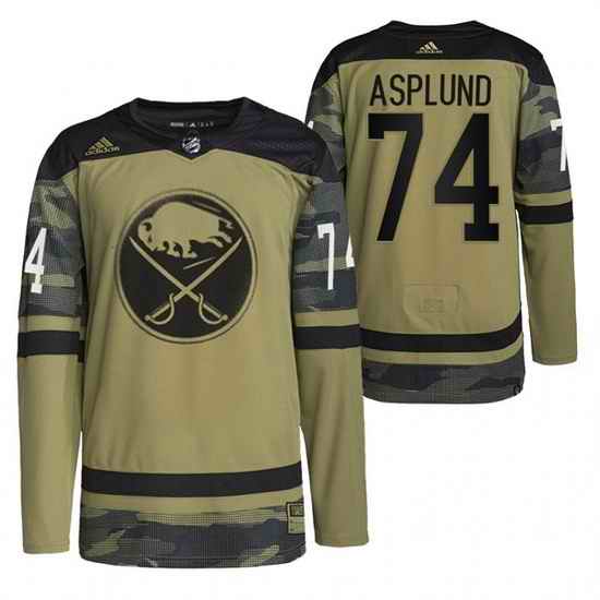 Men Buffalo Sabres #74 Rasmus Asplund 2022 Camo Military Appreciation Night Stitched jersey