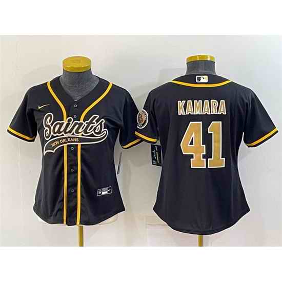 Women New Orleans Saints #41 Alvin Kamara Black With Patch Cool Base Stitched Baseball Jersey