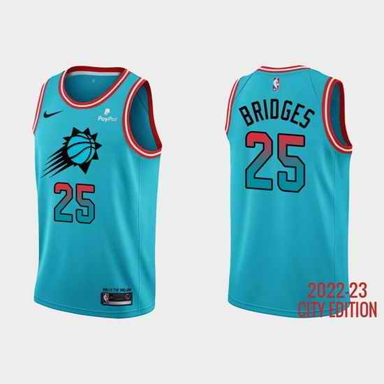 Men Phoenix Suns 25 Mikal Bridges 2022 #23 Blue City Edition Stitched Basketball Jersey