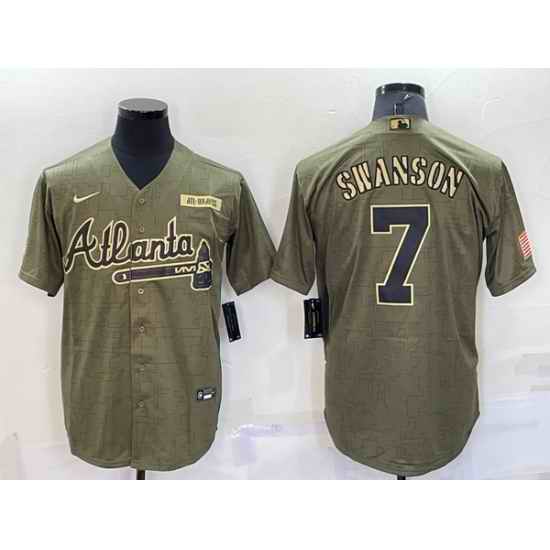 Men Atlanta Braves #7 Dansby Swanso Camo Salute To Service Cool Base Stitched Jersey