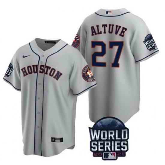 Men Houston Astros #27 Jose Altuve 2021 Gray World Series Cool Base Stitched Baseball Jersey