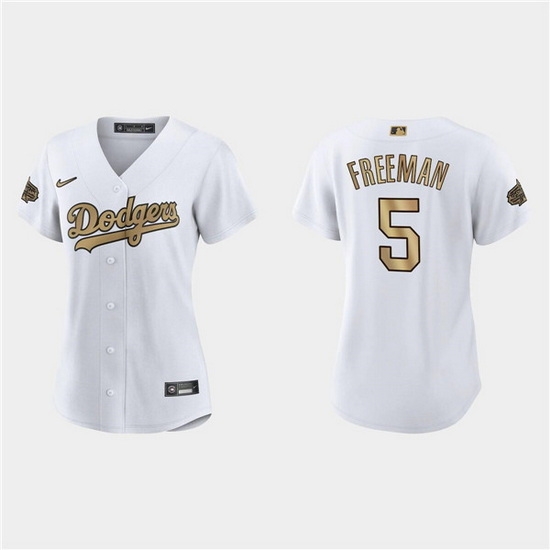 Women Los Angeles Dodgers #5 Freddie Freeman 2022 All Star White Stitched Baseball Jersey