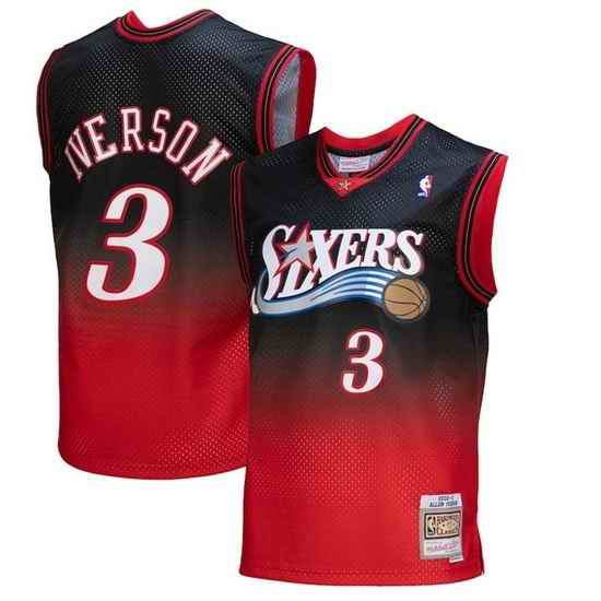 Men Philadelphia 76ers #3 Allen Iverson Red Black Mitchell Ness Swingman Stitched Jersey