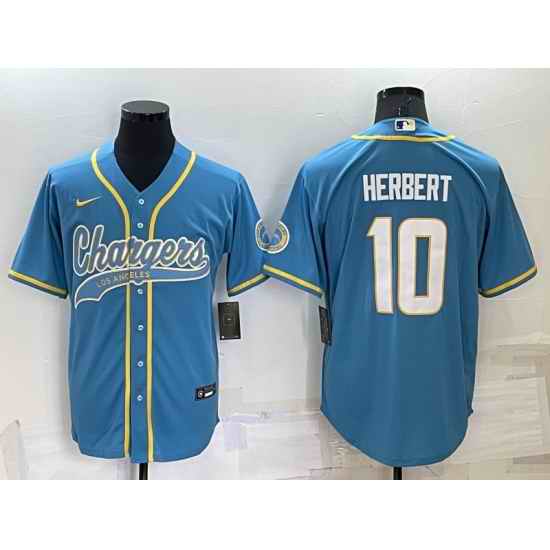 Men Los Angeles Chargers #10 Justin Herbert Blue Cool Base Stitched Baseball Jersey