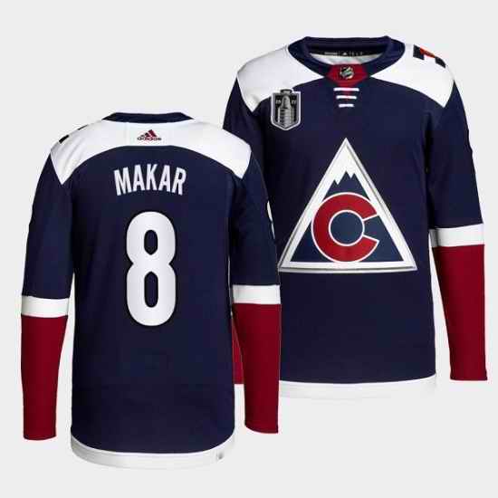 Men Colorado Avalanche #8 Cale Makar Navy 2022 Stanley Cup Final Patch Stitched Jersey