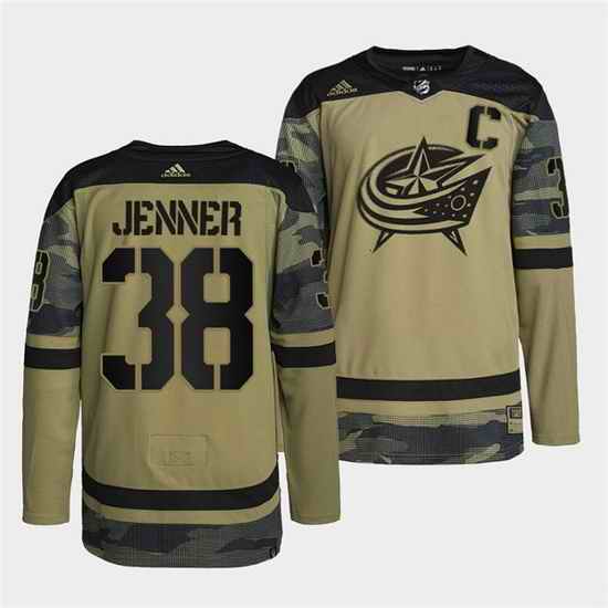 Men Columbus Blue Jackets #38 Boone Jenner 2022 Camo Military Appreciation Night Stitched jersey