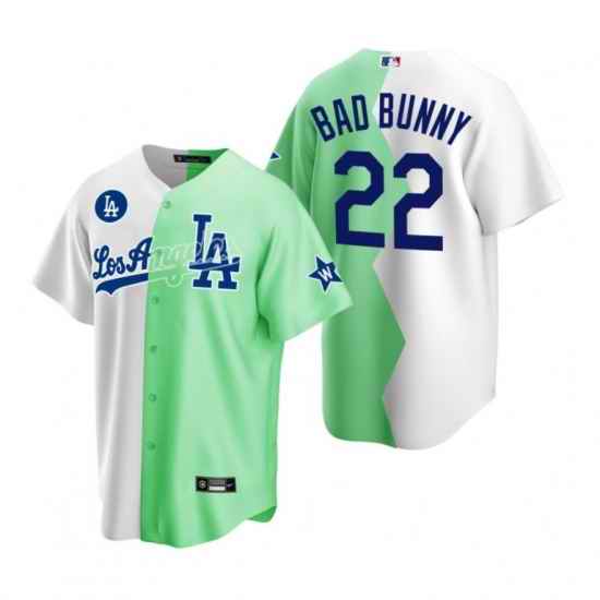 Men Los Angeles Dodgers #22 Bad Bunny 2022 All Star White Green Cool Base Stitched Baseball Nike Jersey