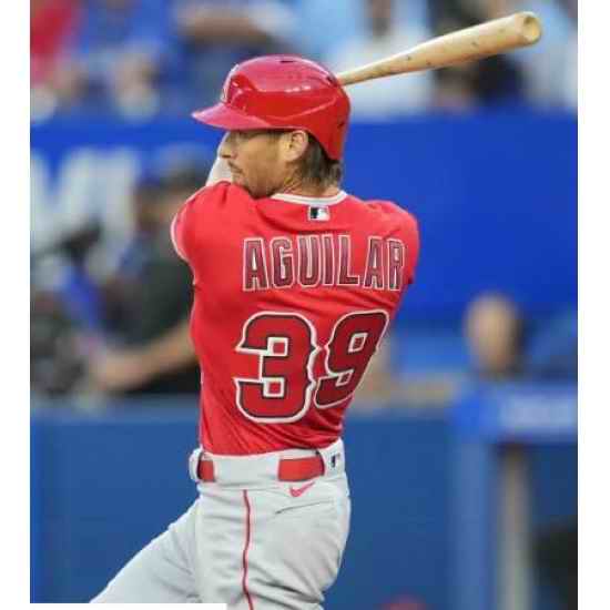 Men Nike Los Angeles Angels Ryan Aguilar #39 Red Flex Base Stitched MLB Jersey