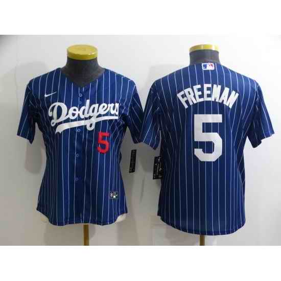 Women Los Angeles Dodgers #5 Freddie Freeman Blue Stitched Baseball Jersey 28Run Small 2
