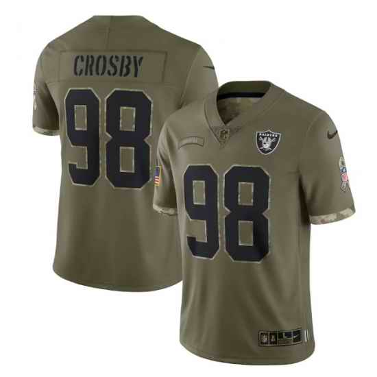 Men Las Vegas Raiders #98 Maxx Crosby Olive 2022 Salute To Service Limited Stitched Jersey