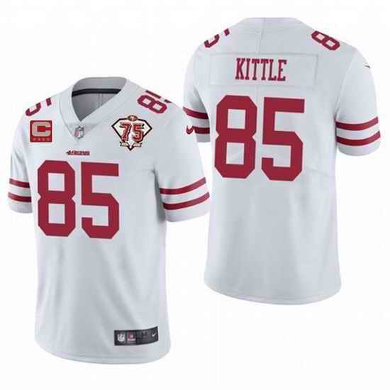 Men San Francisco 49ers #85 George Kittle 2021 White With C Patch 75th Anniversary Vapor Untouchable Limited Stitched jersey