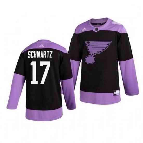 Blues #17 Jaden Schwartz Black Purple Hockey Fights Cancer Adidas Jersey