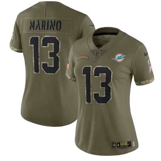 Women Miami Dolphins #13 Dan Marino 2022 Olive Salute To Service Limited Stitched Jersey