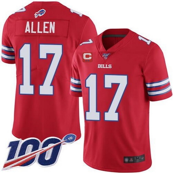 Men Buffalo Bills #17 Josh Allen 100th Season Red With C Patch Vapor Untouchable Limited Stitched Jersey