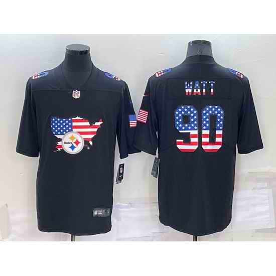 Men Pittsburgh Steelers #90 T J  Watt Black USA Flag Limited Stitched Jersey
