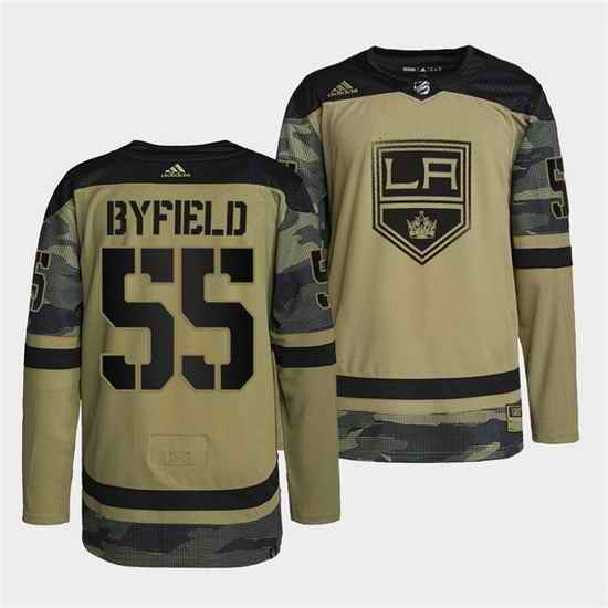 Men Los Angeles Kings #55 Quinton Byfield 2022 Camo Military Appreciation Night Stitched jersey