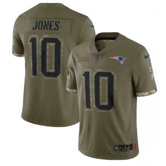 Men New England Patriots #10 Mac Jones Olive 2022 Salute To Service Limited Stitched Jersey