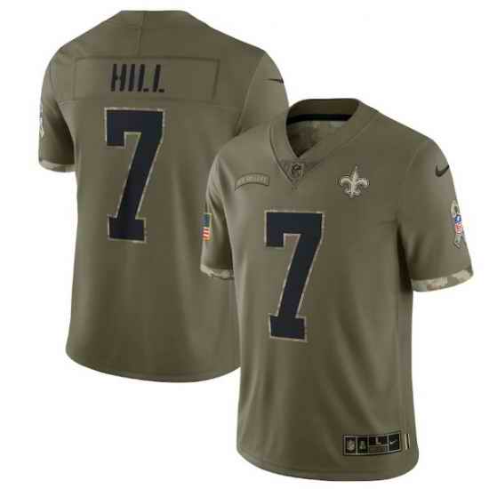 Men New Orleans Saints #7 Taysom Hill Olive 2022 Salute To Service Limited Stitched Jersey