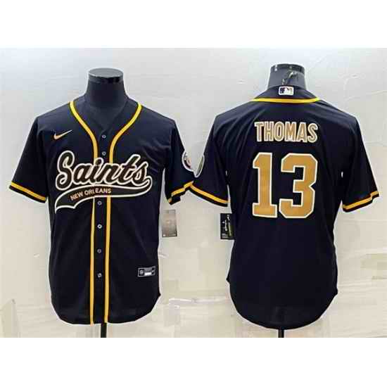Men New Orleans Saints #13 Michael Thomas Black With Patch Cool Base Stitched Baseball Jersey