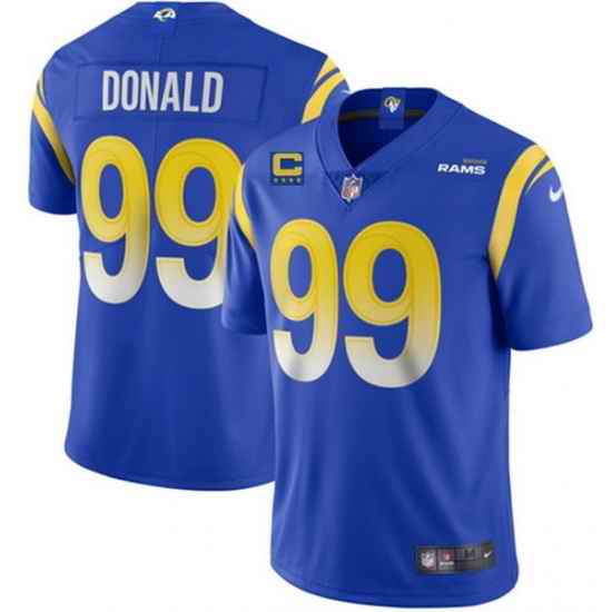 Men Los Angeles Rams 99 Aaron Donald 2022 Royal With #4 Star C Patch Vapor Untouchable Limited Stitched Jersey