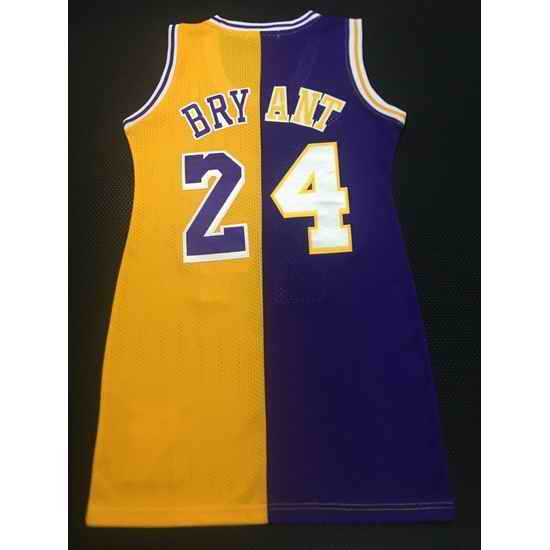 Women Los Angeles Lakers #24 Kobe Bryant Dress Stitched Jersey Yellow Purple Split II