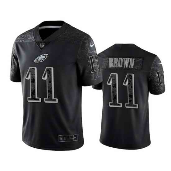 Men Philadelphia Eagles #11 A J Brown Black Reflective Limited Stitched Jersey