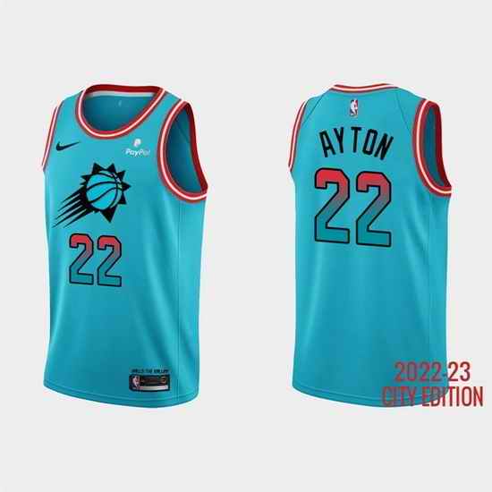 Men Phoenix Suns #22 Deandre Ayton 2022 23 Blue City Edition Stitched Basketball Jersey