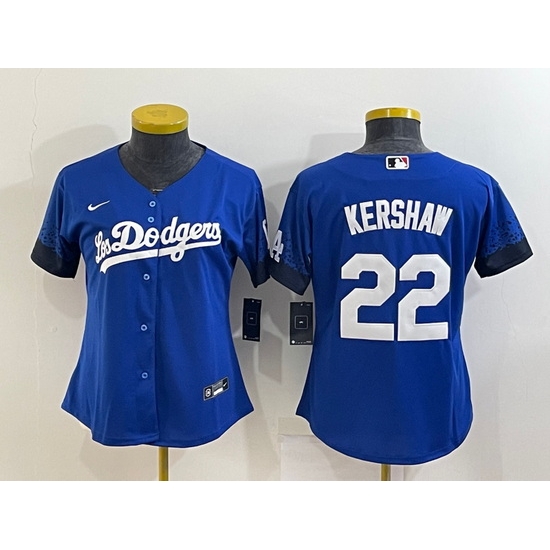 Women Los Angeles Dodgers #22 Clayton Kershaw Royal City Connect Stitched Baseball Jersey Run Small