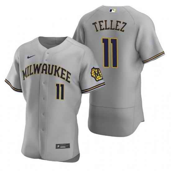 Men Milwaukee Brewers #11 Rowdy Tellez Grey Flex Base Stitched MLB Jerse