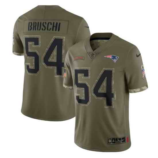 Men New England Patriots #54 Tedy Bruschi Olive 2022 Salute To Service Limited Stitched Jersey